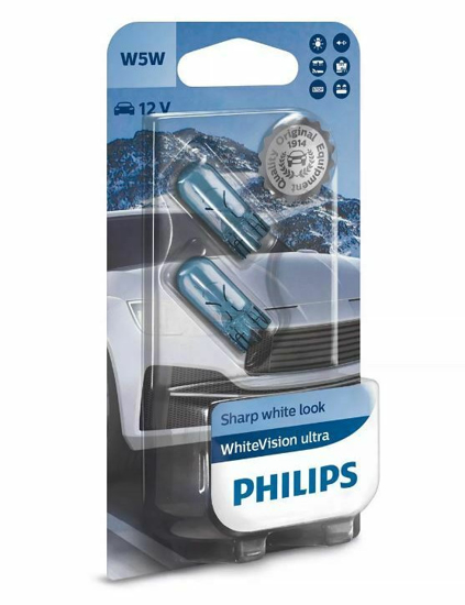 Изображение PHILIPS WhiteVision Ultra, W2,1x9,5d 12V W5W T10 5W 12961WVUB2                                                                                        