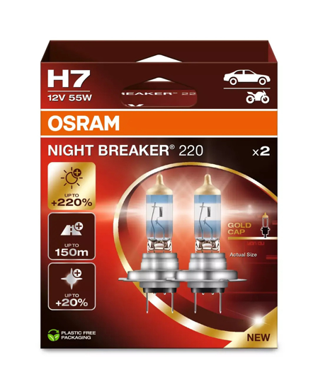 Osram lemputes Night Breaker ,+220%, H7, 55W,2 vnt, DUO 64210NB220   